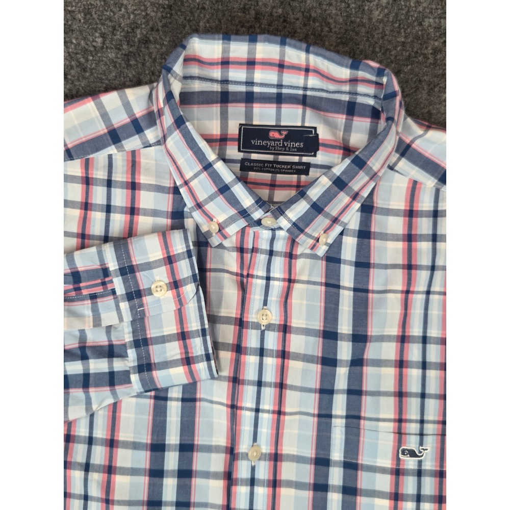 Vineyard Vines Tucker Shirt Mens Large Classic Fit Blue Pink Plaid